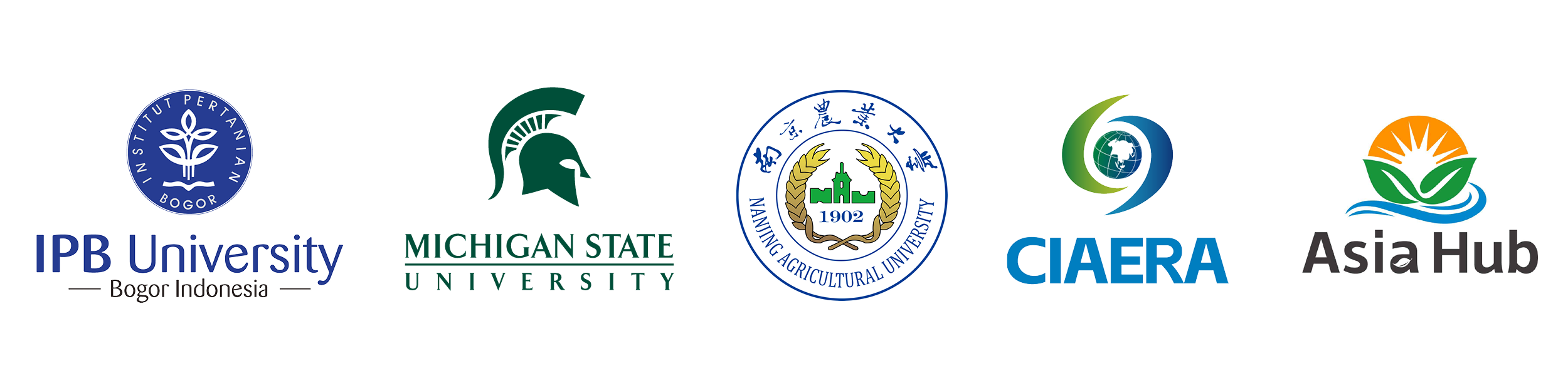 logos for IPB University, Michigan State University, Nanjing Agricultural University, CIAERA, and Asia Hub
